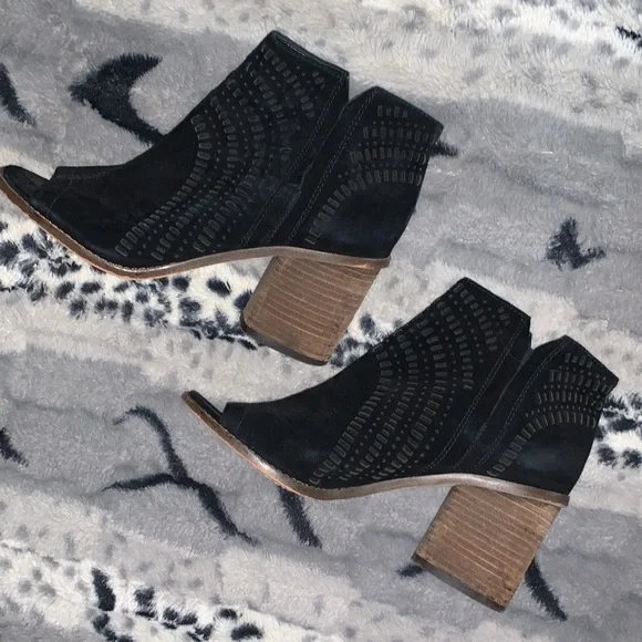 Vince Camuto Suede Open Toe Ankle Boots — 9 - Picture 2 of 13